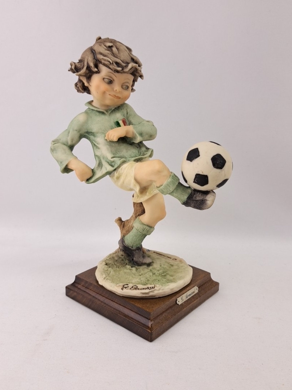 Decorative Green Ceramic Soccer Boy Figurine